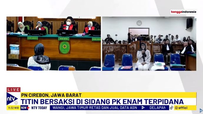 Titin Prialianti saat menjadi saksi di sidang peninjauan kembali (PK) perdana Sudirman, di Pengadilan Negeri (PN) Cirebon, Jawa Barat (Jabar), Rabu (25/9/2024).