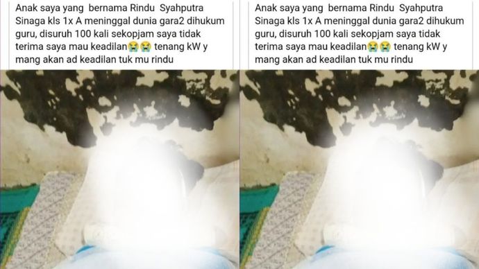 Rindu Syahputra Sinaga, seorang siswa berusia 14 tahun dari SMP N 1 STM Hilir, Kabupaten Deli Serdang, Sumatera Utara, meninggal dunia setelah diduga dihukum melakukan squat jump sebanyak 100 kali oleh guru agamanya.