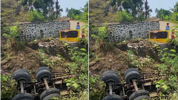 Truk terjun bebas ke sungai