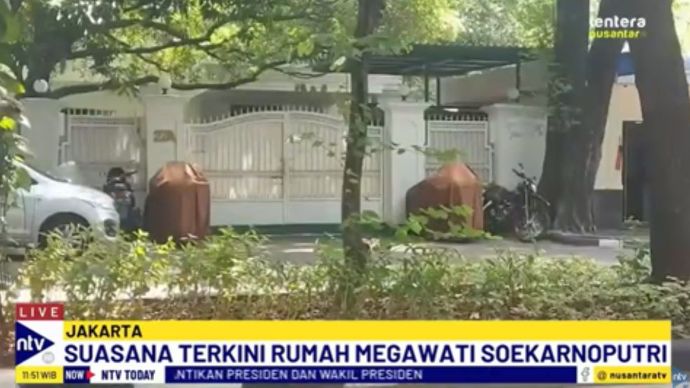 Kondisi terkini di kediaman Ketua Umum PDI Perjuangan Megawati Soekarnoputri di Menteng Jakarta Pusat jelang pertemuan dengan Presiden Terpilih Prabowo Subianto/tangkapan layar NTV