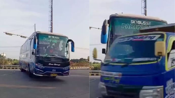 Kecelakaan melibatkan sebuah bus pariwisata dan truk di Pertigaan Kebakkramat, Karanganyar, Jawa Tengah.