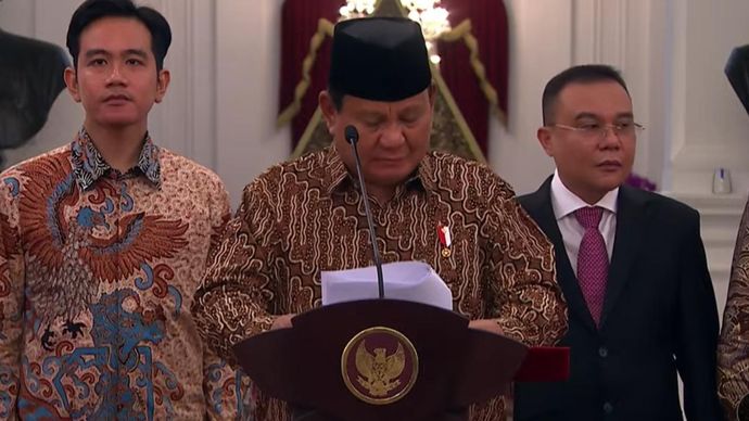 Presiden Prabowo Subianto saat mengumumkan kabinetnya. 