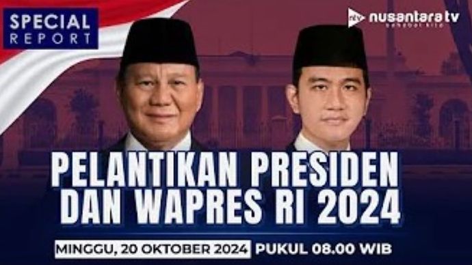 Nusantara TV akan menyiarkan secara langsung pelantikan Presiden dan Wapres RI periode 2024-2029, Prabowo Subianto dan Gibran Rakabuming Raka, Minggu, 20 Oktober 2024.