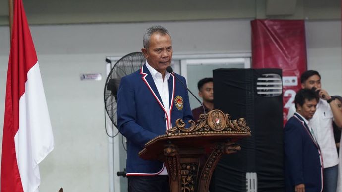 Ketua Umum Pengurus Besar Taekwondo Indonesia (PBTI) Letjen TNI Richard T.H Tampubolon memberikan sambutan dalam KASAD 6th Asian Taekwondo Open Championship 2024/Foto: Istimewa