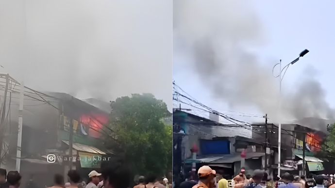 Kebakaran hebat di wilayah Latumenten 3, Grogol, Jakarta Barat pada Senin siang, 21 Oktober 2024, sekitar pukul 12:02 WIB.