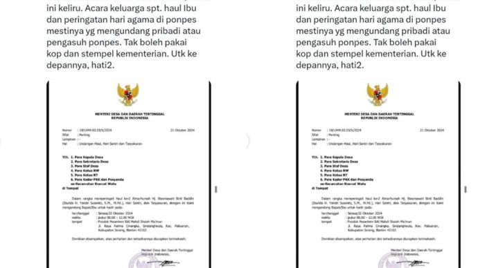 Mendes Yandri Susanto Gunakan Kop Surat Kementerian untuk Acara Keluarga