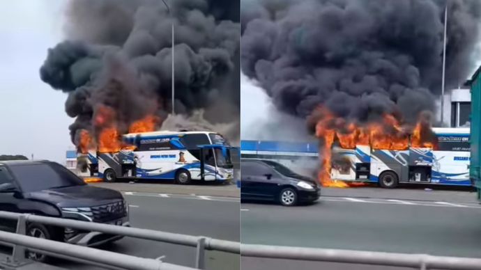 Bus Terbakar di Jalan Tol Wiyoto Wiyono