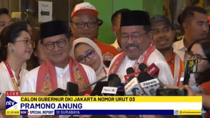 Pasangan calon gubernur dan wakil gubernur Jakarta nomor urut tiga Pramono Anung dan Rano Karno/tangkapan layar NTV