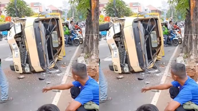 Truk Engkel Tabrak Gardu Listrik di Duren Sawit, Jakarta Timur.