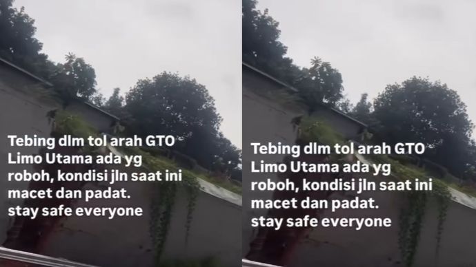 Tembok tol Limo Depok roboh