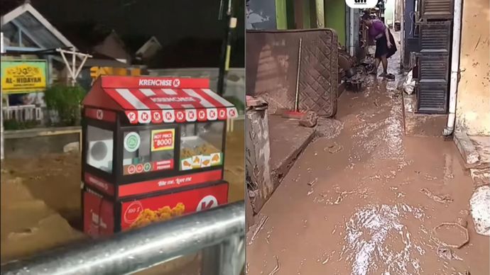 Gerobak Fried Chicken Terseret Banjir