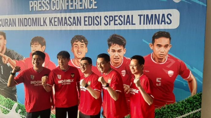 Pelatih Timnas Indonesia, Shin Tae-yong, saat mengahadiri acara peluncuran Indomilk kemasan edisi spesial Timnas di GBK, Kamis 7 November.