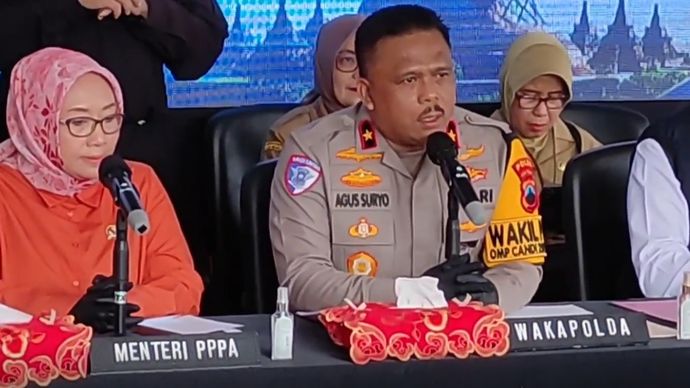 Konferensi pers Polda Jateng terkait kasus perkosaan dengan korban kakak-adik. (Antara) 