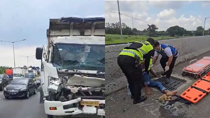 Dump truk kecelakaan di Tol JORR