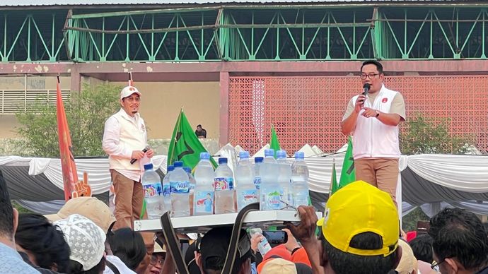 Ridwan Kamil dan Suswono saat kampanye akbar di Cengkareng, Jakarta Barat. 