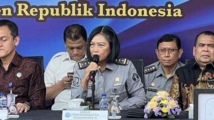 Direktur Teknologi Informasi dan Kerja sama Ditjenpas Marselina Budiningsih dalam acara pemusnahan barang bukti berupa sabu-sabu di Kantor BNN RI, Jakarta, Selasa (19/11/2024).