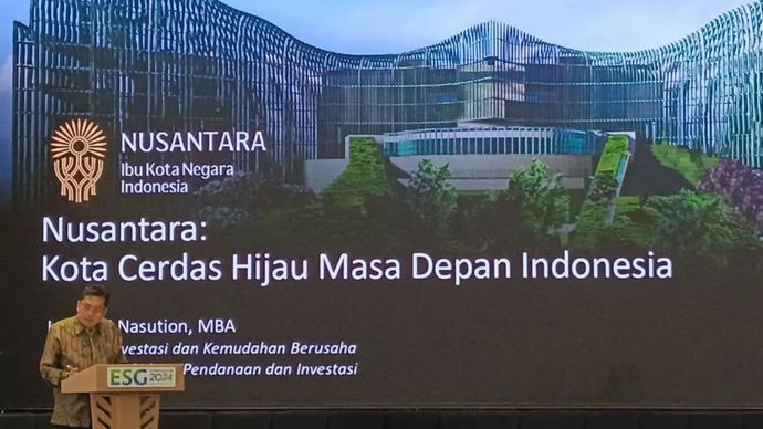 Direktur Investasi dan Kemudahan Berusaha OIKN Lazuardi Nasution dalam acara ESG Symposium 2024 di Jakarta, Selasa 19 November 2024.