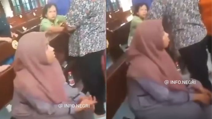 Perempuan Berhijab dan Bercadar Masuk Gereja Katolik di Surabaya