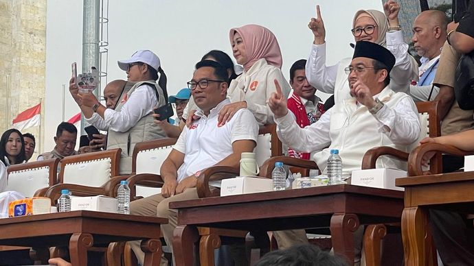 kampanye akbar calon gubernur dan wakil gubernur DKI Jakarta Ridwan Kamil-Suswono (RIDO) di Lapangan Banteng (Ntvnews.id-Muslimin Trisyuliono).