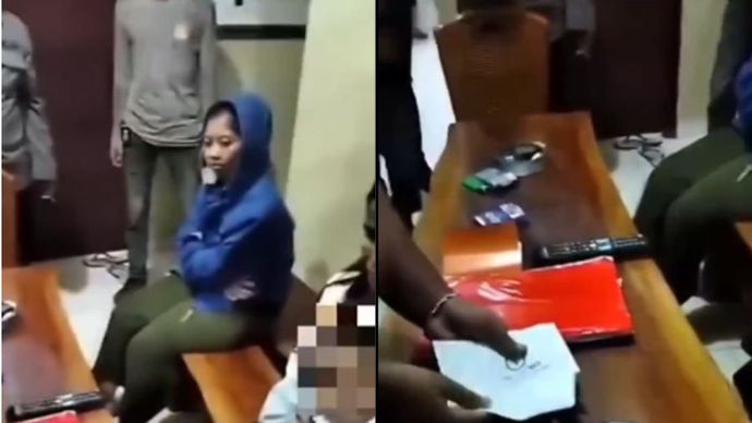 Dua wanita diamankan oleh pihak kepolisian karena membagikan amplop berisi uang tunai.