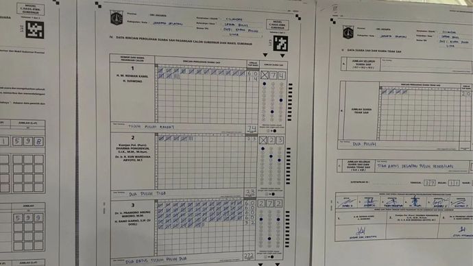 Perhitungan surat suara pada Pilkada Jakarta 2024 di TPS 065 Lebak Bulus, Jakarta Selatan, Rabu (27/11/2024). 