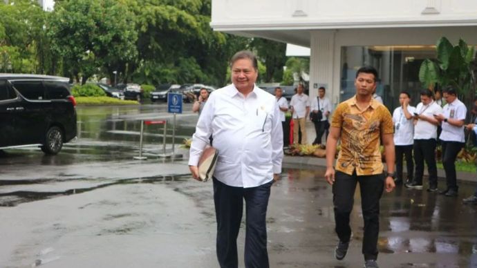 Menko Perekonomian Airlangga Hartarto di Istana Kepresidenan Jakarta, Senin (2/12/2024).