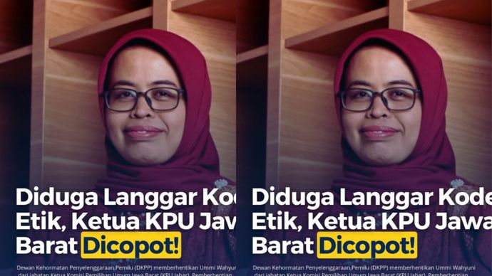 Dewan Kehormatan Penyelenggara Pemilu (DKPP) memberhentikan Ketua Komisi Pemilihan Umum (KPU) Jawa Barat Ummi Wahyuni dari jabatannya. Keputusan ini dibacakan dalam sidang dugaan pelanggaran Kode Etik Penyelenggara Pemilu (KEPP)di Jakarta dan disiarkan secara daring, Senin (2/11/2024).