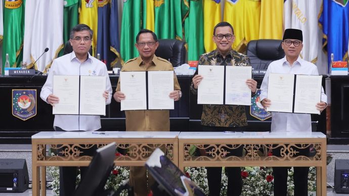 Menteri Ketenagakerjaan Yassierli, Menteri Dalam Negeri Tito Karnavian, Menteri Desa dan Pembangunan Daerah Tertinggal, Yandri Susanto, serta Menteri Pelindungan Pekerja Migran Indonesia, Abdul Kadir Karding/Ist