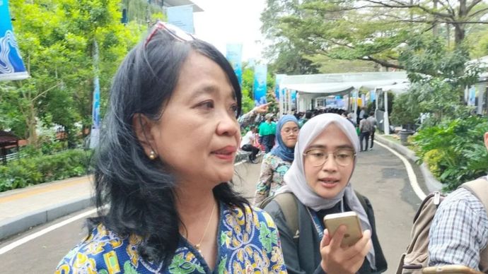 Wakil Menteri PU Diana Kusumastuti menyampaikan keterangan kepada awak media usai menghadiri peringatan Hari Bakti PU ke-79 di Jakarta.