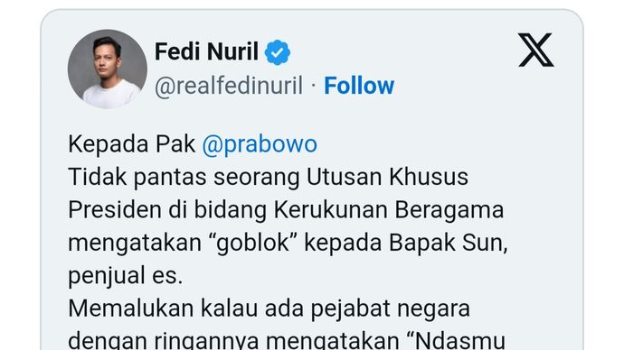 Cuitan Fedi Nuril  <b>(Akun X)</b>