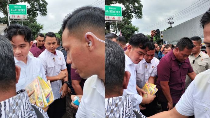 Wakil Presiden Gibran Rakabuming Raka, langsung membagikan bantuan sosial (bansos) kepada warga terdampak banjir di Sukabumi.