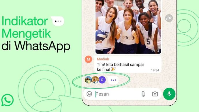 Ilustrasi indikator mengetik pada aplikasi WhatsApp. 