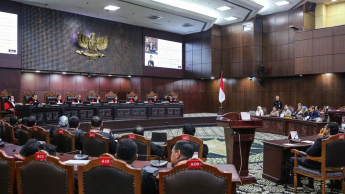 Ilustrasi suasana sidang putusan pengujian Undang-Undang Nomor 30 Tahun 2002 tentang KPK di Mahkamah Konstitusi, Jakarta, Jumat (29/11/2024).