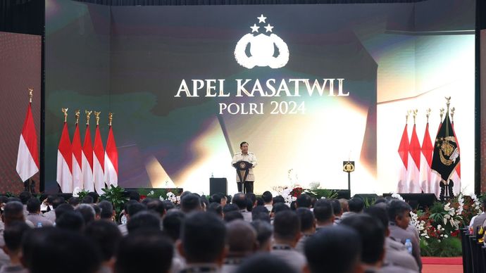 Presiden Prabowo Subianto di Apel Kasatwil Polri Tahun 2024. 