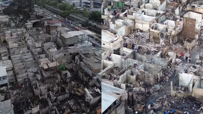 Suasana kebakaran Kebon Kosong di Kemayoran, Jakarta Pusat, pada Rabu, 11 Desember 2024.