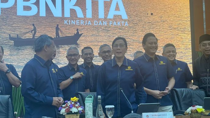 Menkeu Sri Mulyani menyampaikan realisasi Anggaran Pendapatan dan Belanja Negara (APBN) hingga akhir November 2024 defisit Rp401,8 triliun. (Ntvnews.id-Muslimin Trisyuliono).