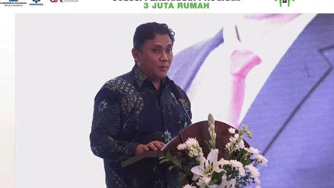 Komisioner Badan Pengelola Tabungan Perumahan Rakyat (BP Tapera) Heru Pudyo Nugroho melakukan keynote speech dalam Dialog Solusi Pendanaan Program 3 Juta Rumah di Jakarta, Senin