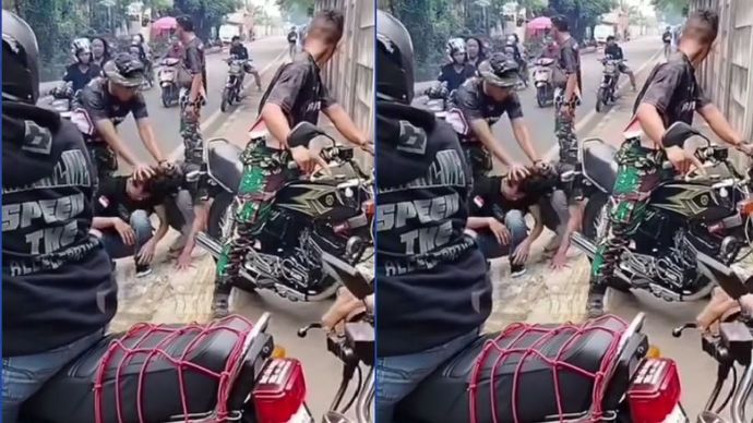 Tindakan tegas seorang anggota TNI terhadap pengendara motor dengan knalpot bising.