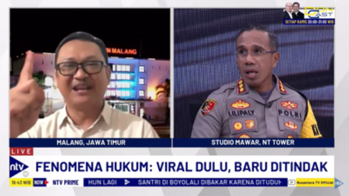 Kapolres Metro Jakarta Timur Kombes Pol Nicholas Ary Lilipaly terlibat debat panas saat membahas penanganan kasus anak bos roti aniaya pegawai dengan Pengamat Kepolisian ISESS Bambang Rukminto/tangkapan layar NTV