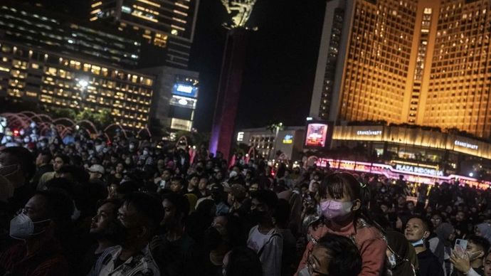 Perayaan tahun baru di Jalan Sudirman-Thamrin. (Antara) 