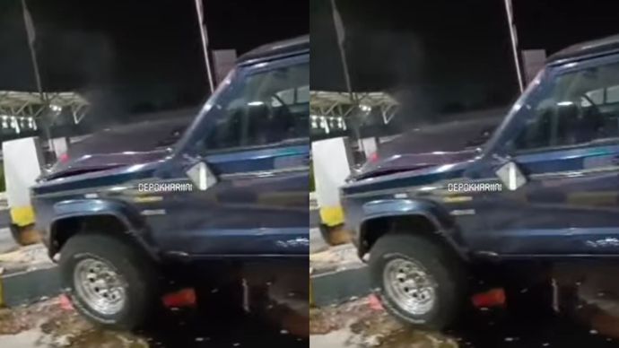 mobil hantam gerbang tol sawangan