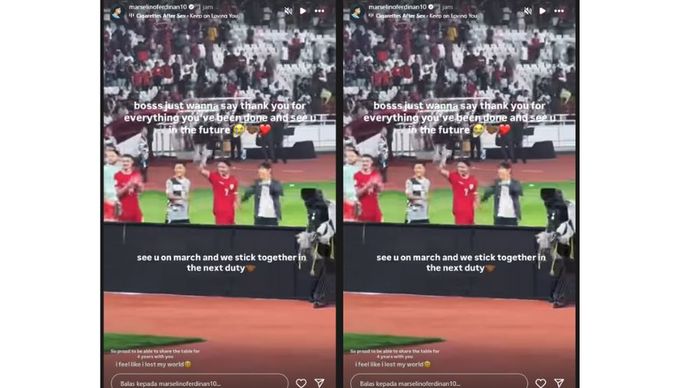 Stories Instagram pemain Timnas Indonesia, Marselino Ferdinan. <b>(Instagram)</b>