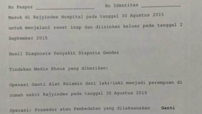 Surat Keterangan Isa Zega Operasi Kelamin <b>(Instagram Nikita Mirzani )</b>