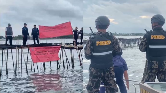 Petugas KKP Segel Pagar Laut di Tangerang