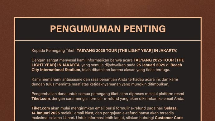 Pengumuman pembatalan konser Taeyang  <b>(Instagram )</b>