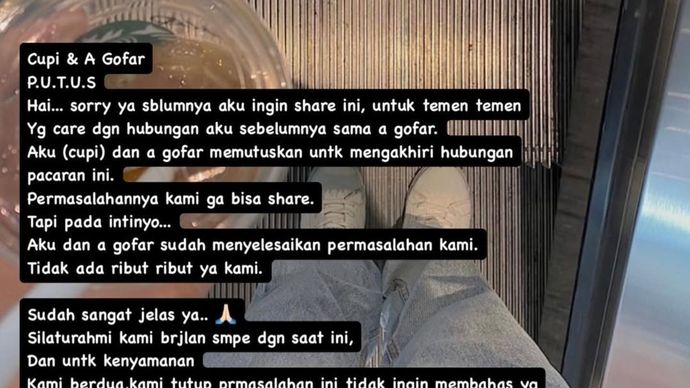 Postingan Cupi Cupita putus dari Gofar Hilman <b>(Instagram)</b>