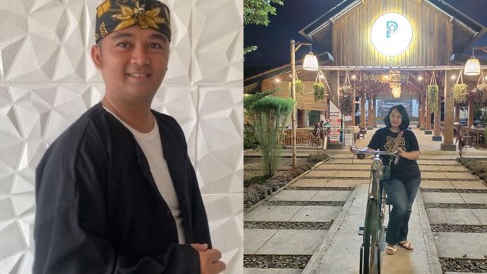 Aktor Sandy Permana dan sang istri, Ade Andriani.