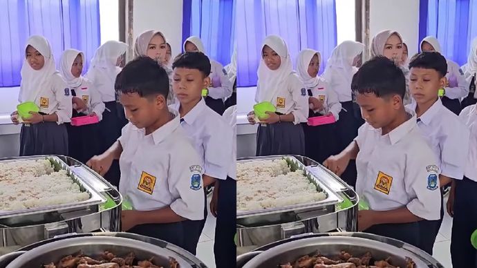 Siswa SMP menikmati program Makan Bergizi Gratis (MBG) di Majalengka.