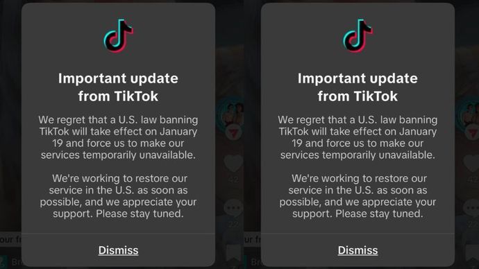 Notifikasi yang muncul di akun-akun pengguna TikTok di AS. <b>(TikTok)</b>