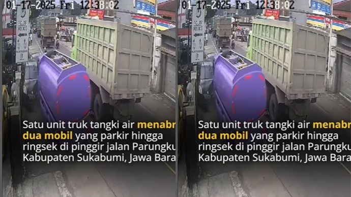 truk tangki air tabrak mobil